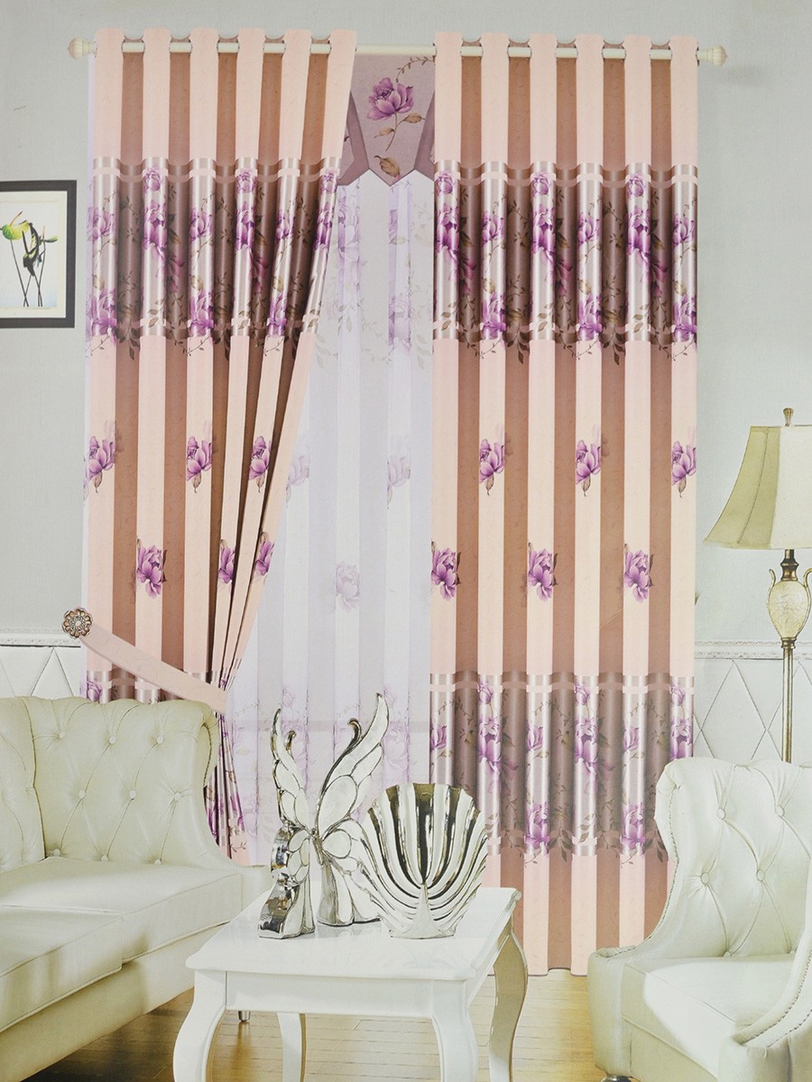 Angel Double Side Printed Pattern Floral Eyelet Curtain