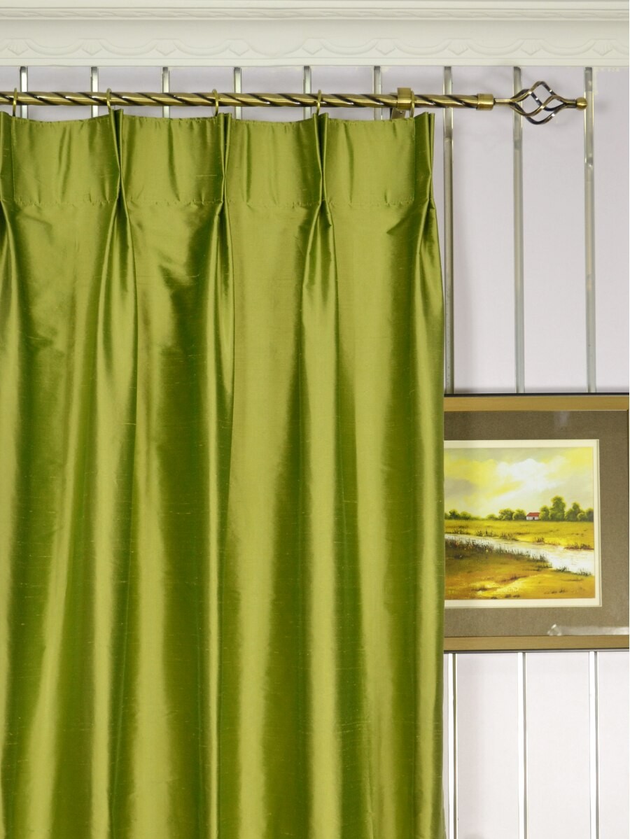 Oasis Solid Green Dupioni Silk Custom Made Curtains