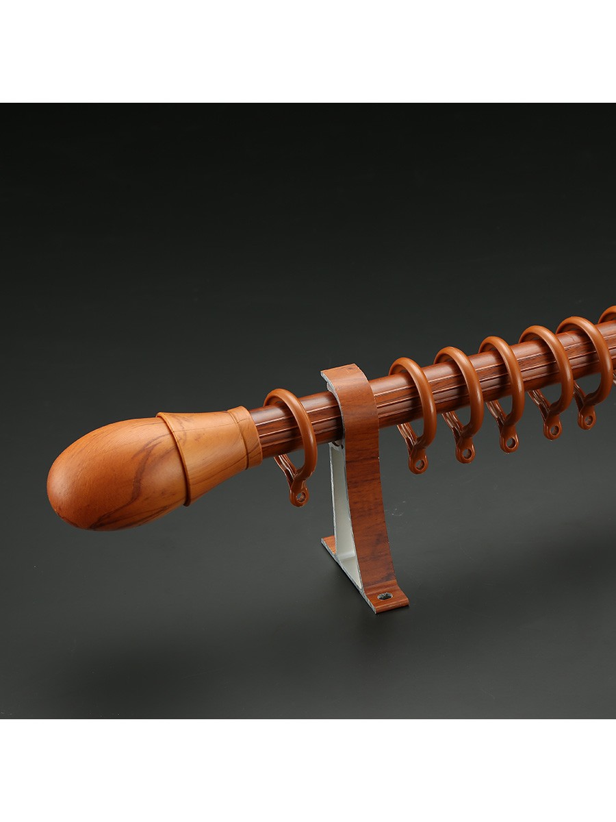 QYT2920 28mm Colorful Wood Grain Single Curtain Rod Set Egg Finial