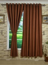 CH0101AD Mirage Brown Color Solid Faux Linen Eyelet Curtains (Color: Catawba)