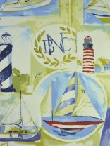 Whitehaven Sailing Nautical Printed Custom Made Cotton Curtains (Color: Ivory)
