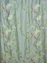 Franklin Gray Embroidered Bird Branch Faux Silk Custom Made Curtains Online (Color: Pale Aqua)