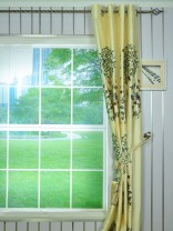 4 Headings Franklin Beige & Blue Embroidered Bird Tree Faux Silk Curtains
