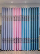 QY24H03B Murrumbidgee Pretty Jacquard Flowers Blue Grey Pink Chenille Custom Made Curtains