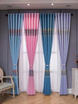 QY24H03BD Murrumbidgee Pretty Jacquard Trees Blue Grey Pink Chenille Eyelet Ready Made Curtains