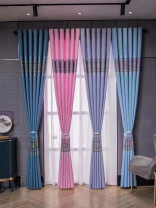 QY24H03D Murrumbidgee Pretty Jacquard Monogram Blue Grey Pink Chenille Custom Made Curtains