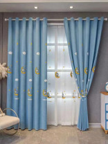 QY24H06D Murrumbidgee Fashion Children Chenille Embroidered Hello Kitty Blue Custom Made Curtains