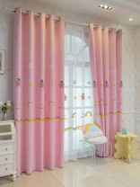 QY24H06FD Murrumbidgee High Quality Children Chenille Embroidered Cute Pink Stars Eyelet Tab Top Ready Made Curtains