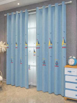 QY24H06G Murrumbidgee High Quality Children Chenille Embroidered Blue Sailboats Custom Made Curtains