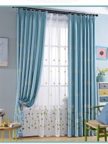 QY5130BC Illawarra Floral Faux Linen Double Pinch Pleat Ready Made Curtains(Color: Blue)