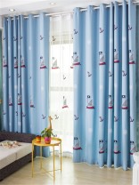 QY5130ED Illawarra Sailing Embroidered Faux Linen Eyelet Ready Made Children's Curtains(Color: Blue)