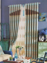 Angel Jacquard European Style Floral Curtain (Color: Medium Sky Blue)