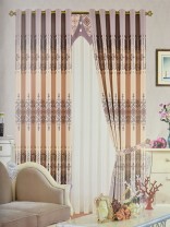Angel Double-side Printed Pattern Damask Eyelet Curtain (Color: Pale Taupe)
