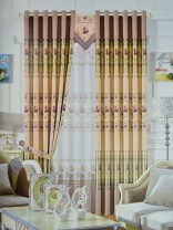 Angel Double-side Printed Pattern Flowers Eyelet Curtain (Color: Pale Taupe)