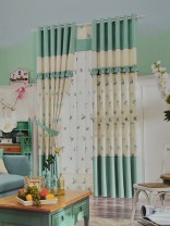 Isabel Embroidered Floral Stitching and Ruffle Custom Made Curtains (Color: Celadon Green)