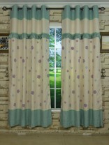 Isabel Embroidered Flowers Stitching and Ruffle Eyelet Curtain Celadon Green Color