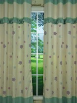 Isabel Embroidered Flowers Stitching and Ruffle Custom Made Curtains (Color: Celadon Green)