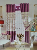 Isabel Embroidered Plaid Stitching Eyelet Curtain (Color: Carmine)