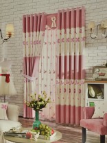 Isabel Embroidered Four Leaves Stitching Eyelet Curtain (Color: Amaranth Pink)