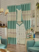 Isabel Embroidered Four Leaves Stitching Custom Made Curtains (Color: Celadon Green)