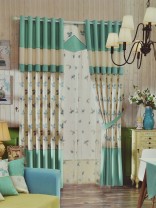 Isabel Embroidered Three Leaves Stitching Custom Made Curtains (Color: Celadon Green)