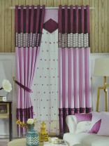 Isabel Eyelet Curtain Stitching Plaid Sheer (Color: Amaranth Pink)