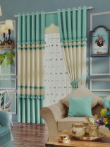 Isabel Solid Stitching and Ruffle Eyelet Curtain (Color: Celadon Green)