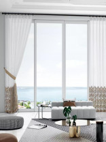 QY7121SBC Gingera Monstera Embroidered Double Pinch Pleat Sheer Curtains