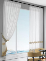 QY7121SKC Gingera Clovers Embroidered Double Pinch Pleat Ready Made Sheer Curtains