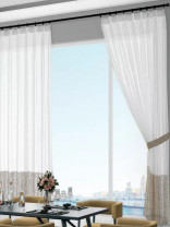 QY7121SLC Gingera Spots Embroidered Double Pinch Pleat Ready Made Sheer Curtains