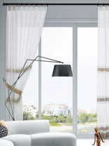 QY7121SPC Gingera Horizontal Stripes Embroidered Double Pinch Pleat Ready Made Sheer Curtains