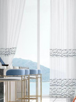 QY7121STC Gingera Waves Embroidered Double Pinch Pleat Ready Made Sheer Curtains