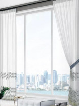 QY7121SYC Gingera Embroidered Double Pinch Pleat Ready Made Sheer Curtains
