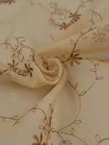 Gingera Damask Floral Embroidered Concealed Tab Top Sheer Curtains Ready Made (Color: Camel)