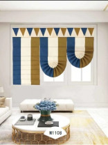QYBHM1108 High Quality Blockout Custom Made Stripe Roman Blinds For Home Decoration(Color: Blue beige brown)
