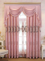 Hebe Floral Damask Waterfall and Swag Valance and Sheers Custom Made Velvet Curtains Pair(Color: Pink)