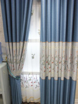 QY2168FD Lachlan Embroidered Floral Thick Chenille Ready Made Curtains(Color: Blue)