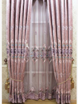 QY2168GD Lachlan Embroidered Floral Thick Chenille Ready Made Curtains