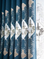 QYC225RA Bimberi Openwork Pagoda Luxury Embroidered Blue Grey Ready Made Eyelet Curtains