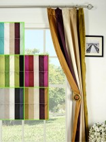 Silver Beach Bold Stripe Triple Pinch Pleat Faux Silk Curtain