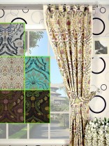 Silver Beach Embroidered Colorful Damask Tab Top Faux Silk Curtain
