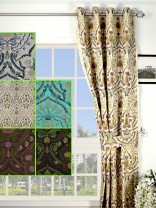 Silver Beach Embroidered Colorful Damask Eyelet Faux Silk Curtain