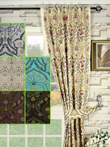 Silver Beach Embroidered Colorful Damask Concealed Tab Top Faux Silk Curtain
