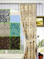 Silver Beach Embroidered Colorful Damask Single Pinch Pleat Faux Silk Curtain