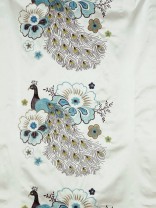 Silver Beach Embroidered Peacocks Faux Silk Custom Made Curtains