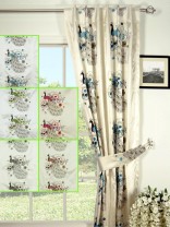 Silver Beach Embroidered Peacocks Concealed Tab Top Faux Silk Curtain