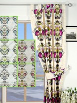 Silver Beach Embroidered Blossom Tab Top Faux Silk Curtain