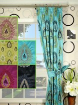 Silver Beach Embroidered Extravagant Pencil Pleat Faux Silk Curtain