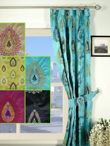 Silver Beach Embroidered Extravagant Goblet Faux Silk Curtain