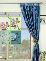 Halo Embroidered Peony Tab Top Dupioni Silk Curtains